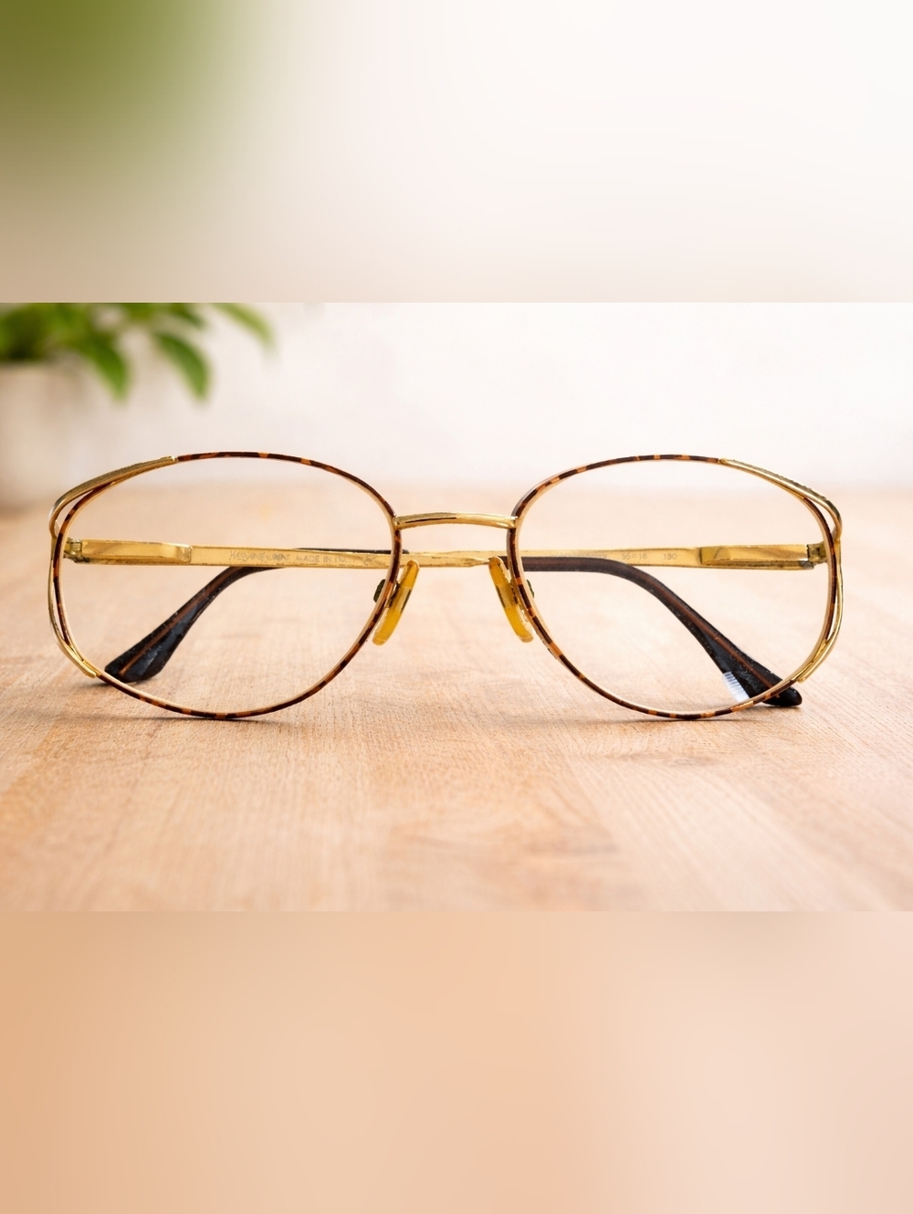 Yve Saint Laurent Gold Tone / Tortoise Shell Trim Eyeglass Frames
